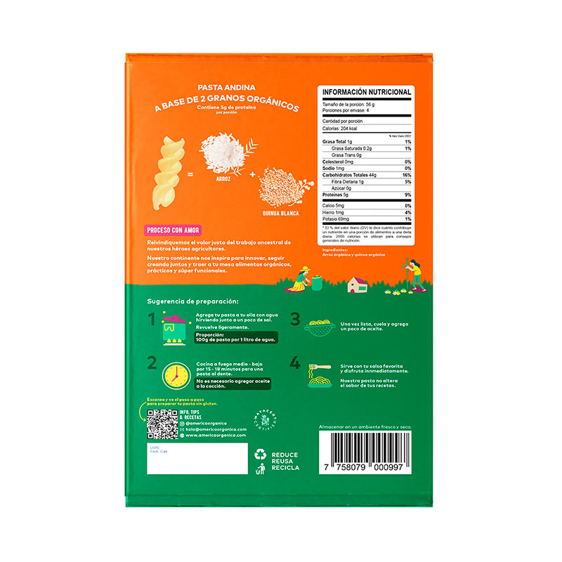 Pasta Andina Fusilli Sin Gluten 227G - América Orgánica